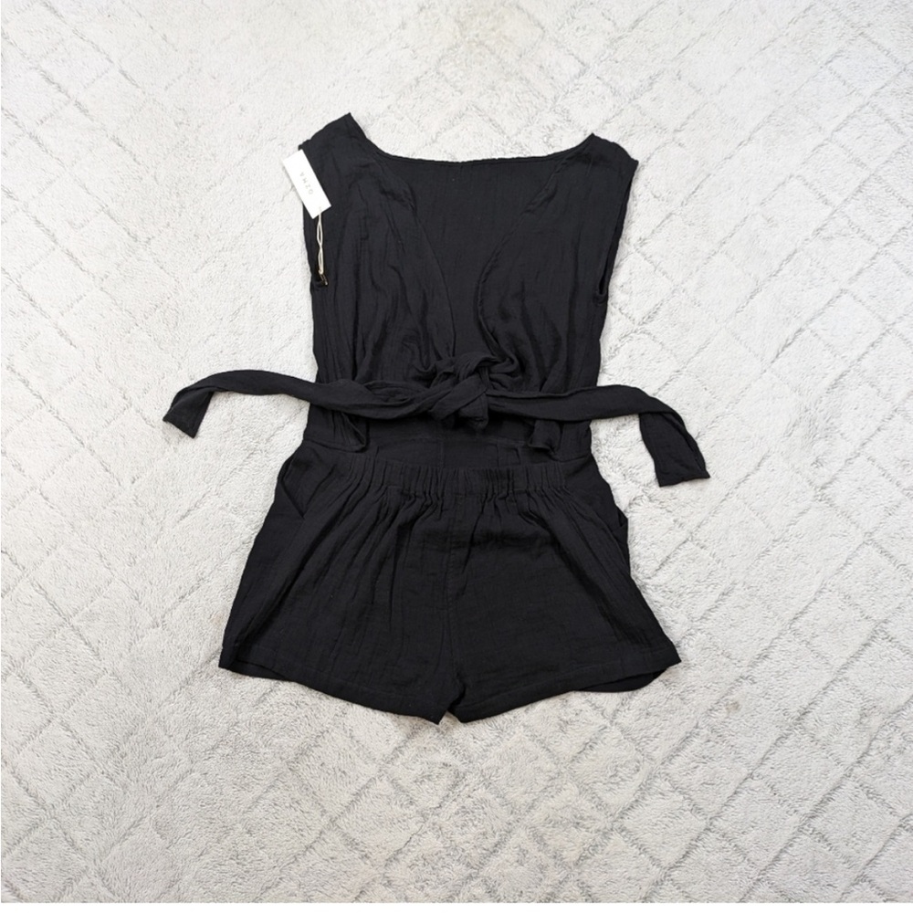 Ozma gauze black back tie romper